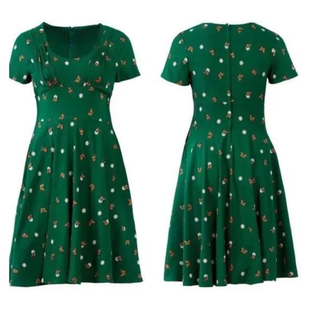 Unique Vintage X GB Butterfly And Daisy Flowers Green Dress, size L - Picture 2 of 16